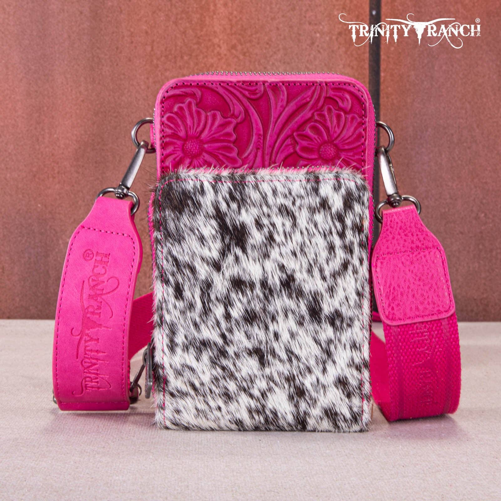 REMOVED BRAND - Wholesale Crossbody Bag - Women's - TR159 -183  Trinity Ranch Genuine Hair-On Cowhide /Tooled  Collection Phone Purse with Coin Pouch35