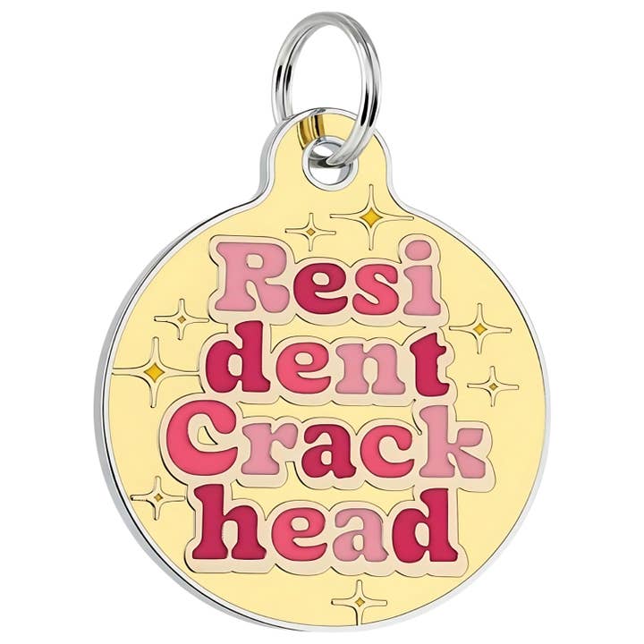 Enamel Dog Tag w/ Scannable ID - Resident Crackhead *Yellow for wholesale by Bad Tags