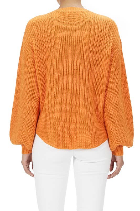 Mak – wholesale Pullovertröja - Dam – Puff Bell Sleeve Våffelstickad Pullover Tröja Topp MK36545