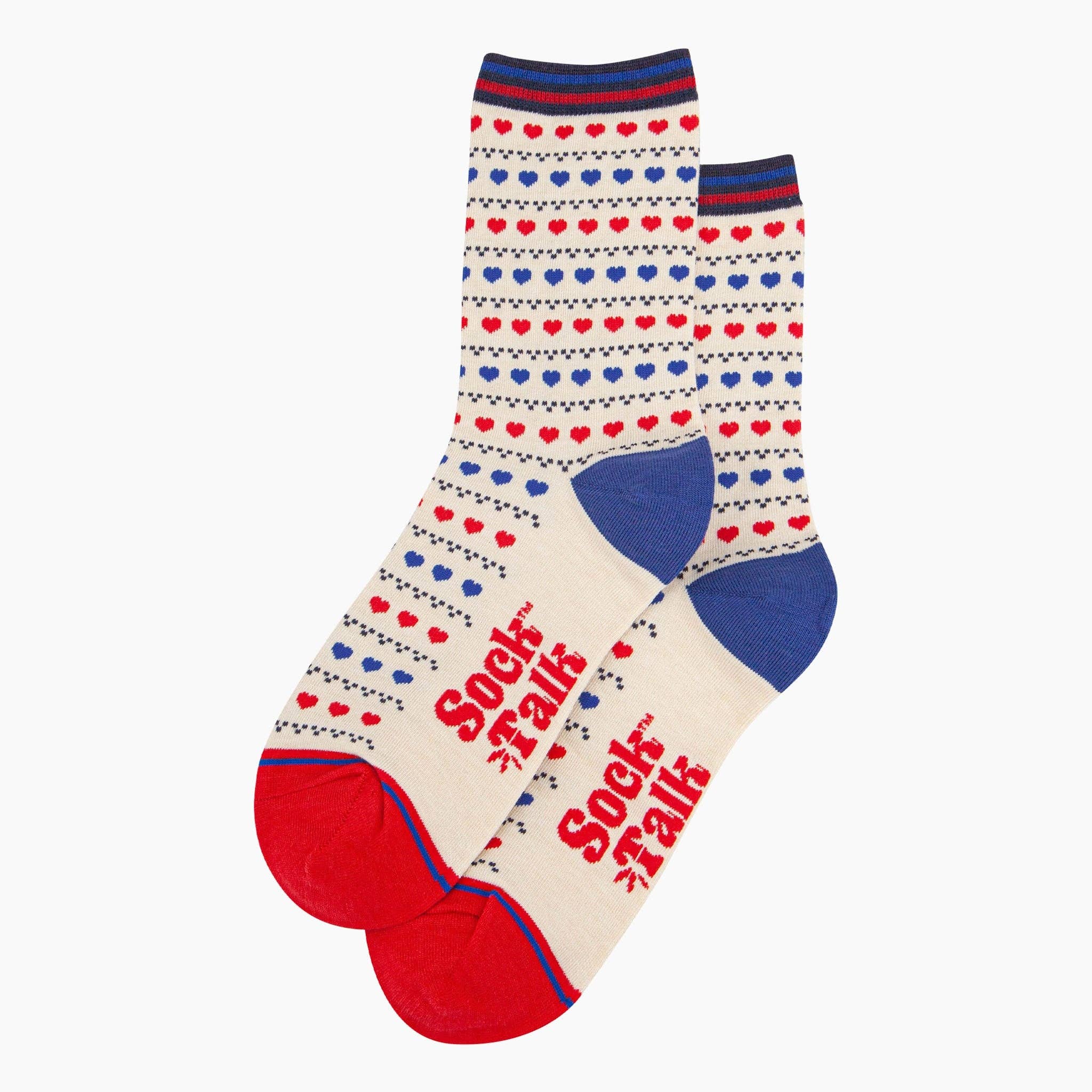 Sock Talk - Wholesale Socks - Women's - Women's Bamboo Socks - Cream/Red/Blue, Heart Fair Isle1