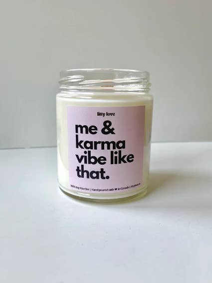 me and karma vibe like that- taylor swify candle 9oz for wholesale by litty love