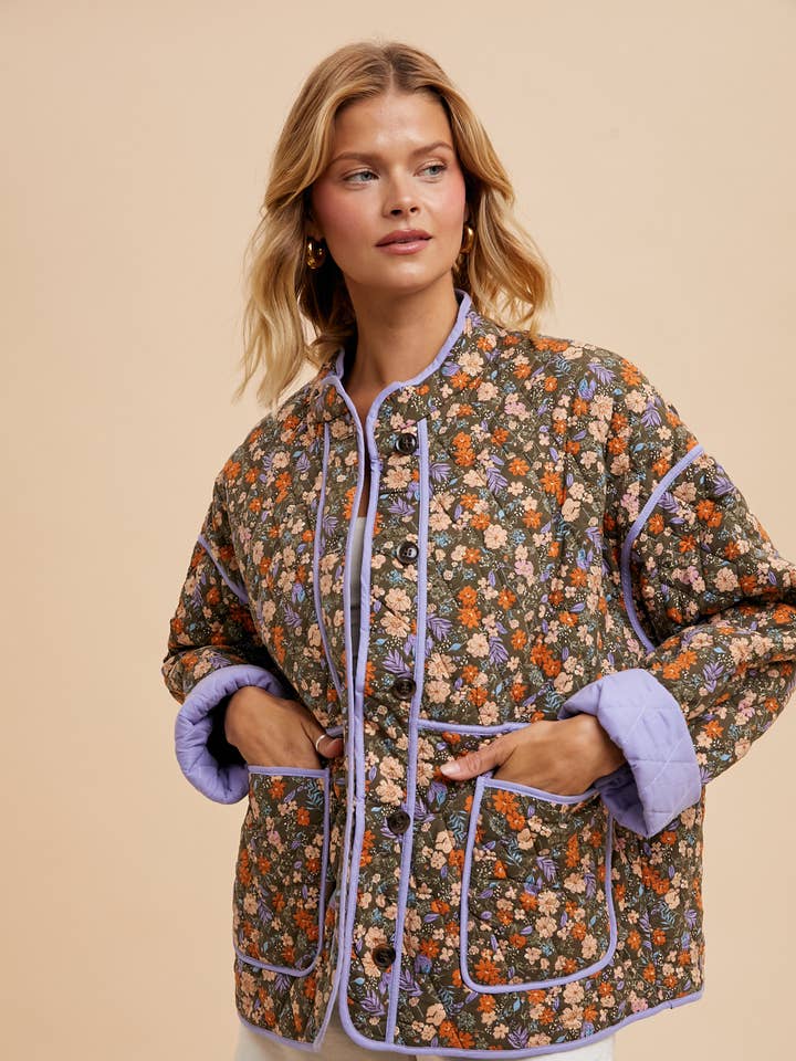 FLORAL QUILTED PUFFER JACKET for wholesale by In Loom