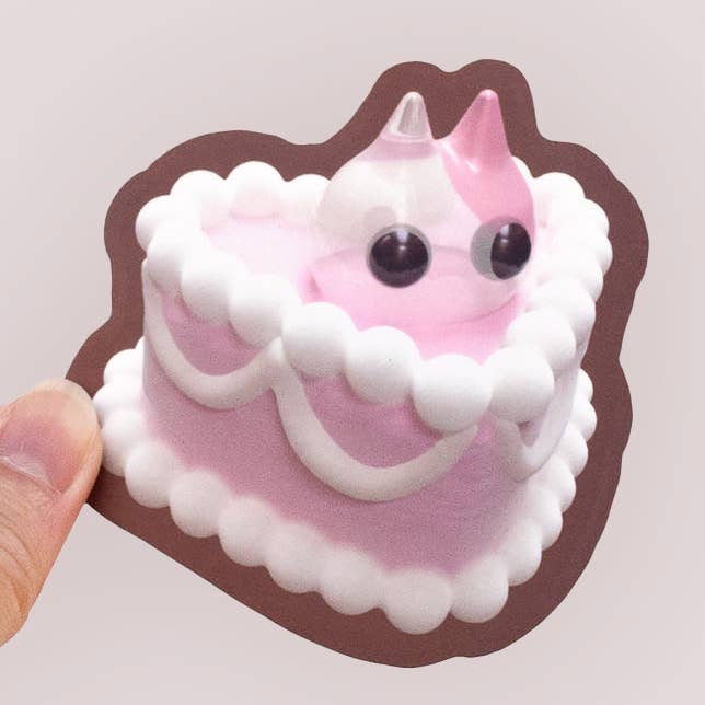 Cat Vintage Strawberry Heart Cake Vinyl Sticker for wholesale by Canofdanchan Shop