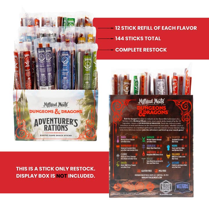 Mythical Meats - Wholesale Jerky - 12 Flavor DUNGEONS & DRAGONS Retailer Restock Pack - 144 Sticks of DUNGEONS & DRAGONS Flavors2