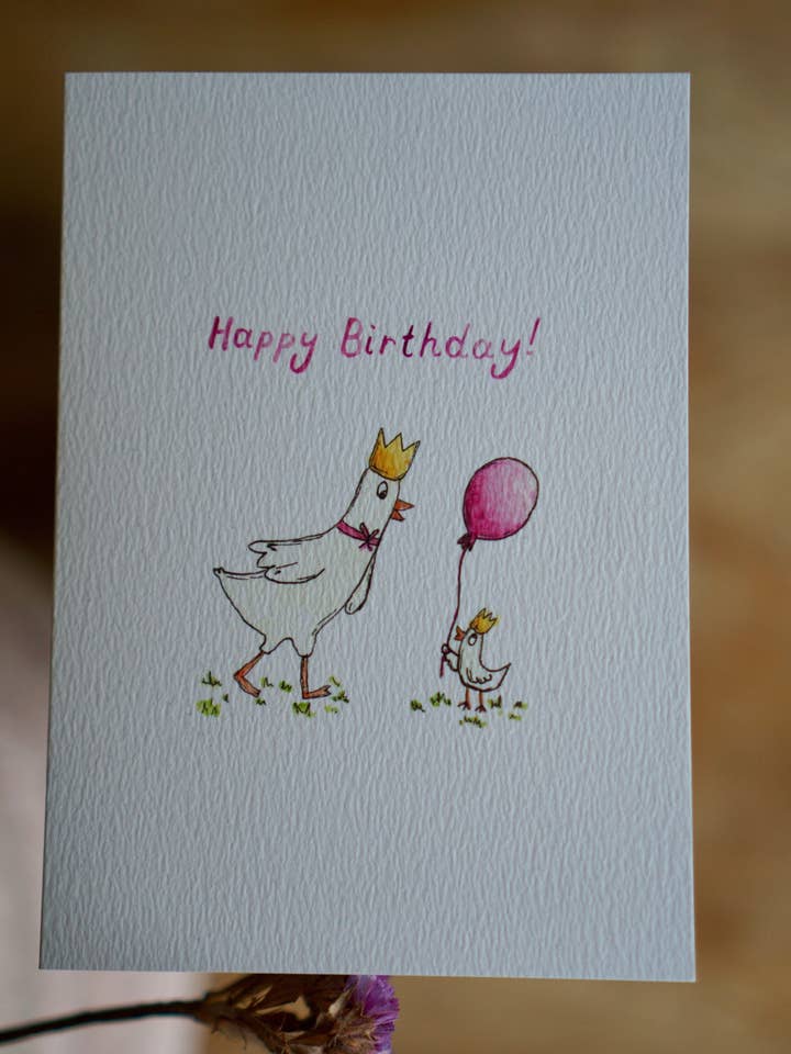Happy birthday card - queen swan & balloon for wholesale by Bowlt Studios