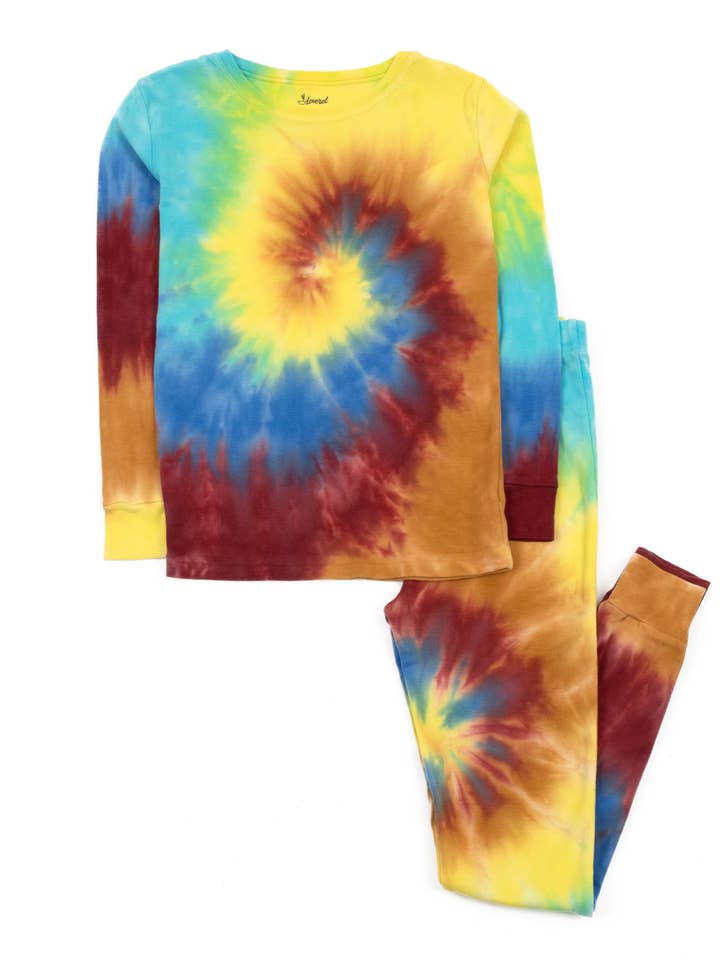 Kids Two Piece Cotton Pajamas Swirl Boy Tie dye for wholesale by Leveret Pajamas