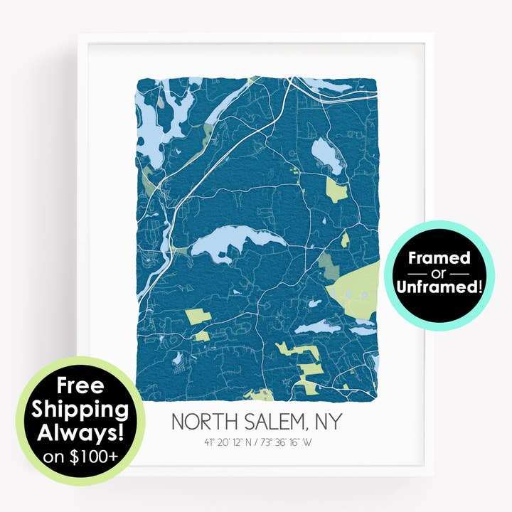 North Salem New York Map - Watercolor Map Wall Art for wholesale by Sparks House Co.