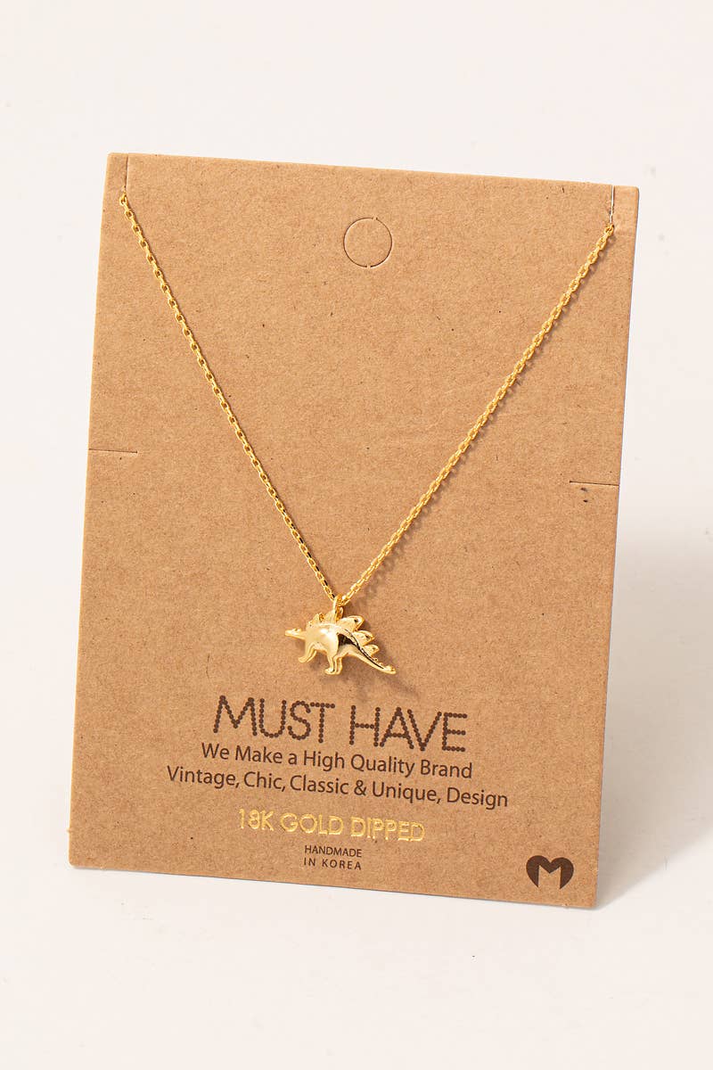 Fame Accessories - Wholesale Pendant/Charm Necklace - Gold Dipped Stegosaurus Dinosaur Pendant Necklace0