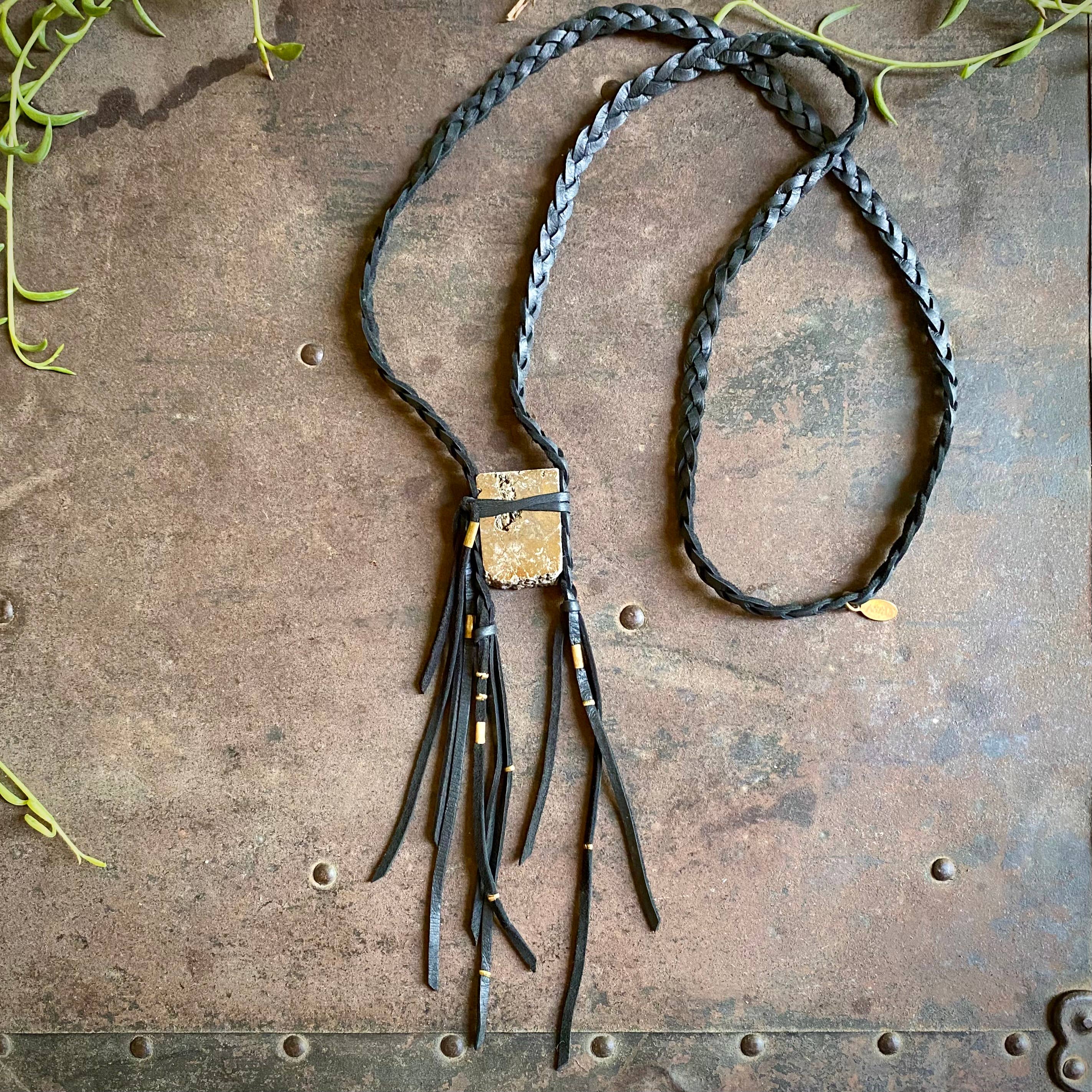 ASTALI – wholesale Pendant/charm necklace – Pirate Leather Necklace - Black & Square Druzy, Boho Western8