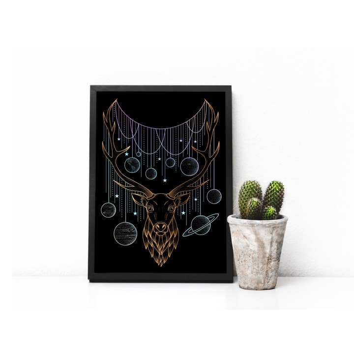 Galactic Deer Foliendruck - Zwei Farben für den Großhandel von Cooper Calligraphy Art