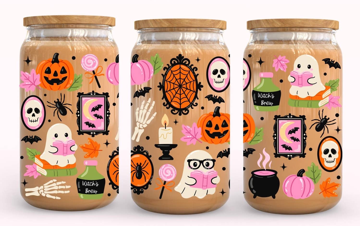 Dm Crafting - Wholesale Drinking glass/cup - Ghost Book Cup, Glass 16oz Coffee Cup, Cute Halloween Cup0