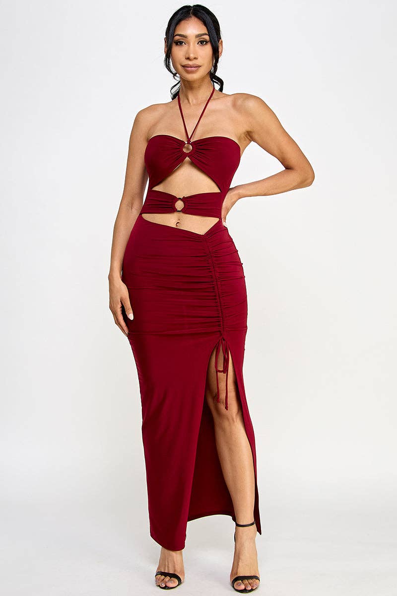 ARA USA - Wholesale Dress - Women's - 6755 (Vibrant green halter-neck cutout with ruched detail)10