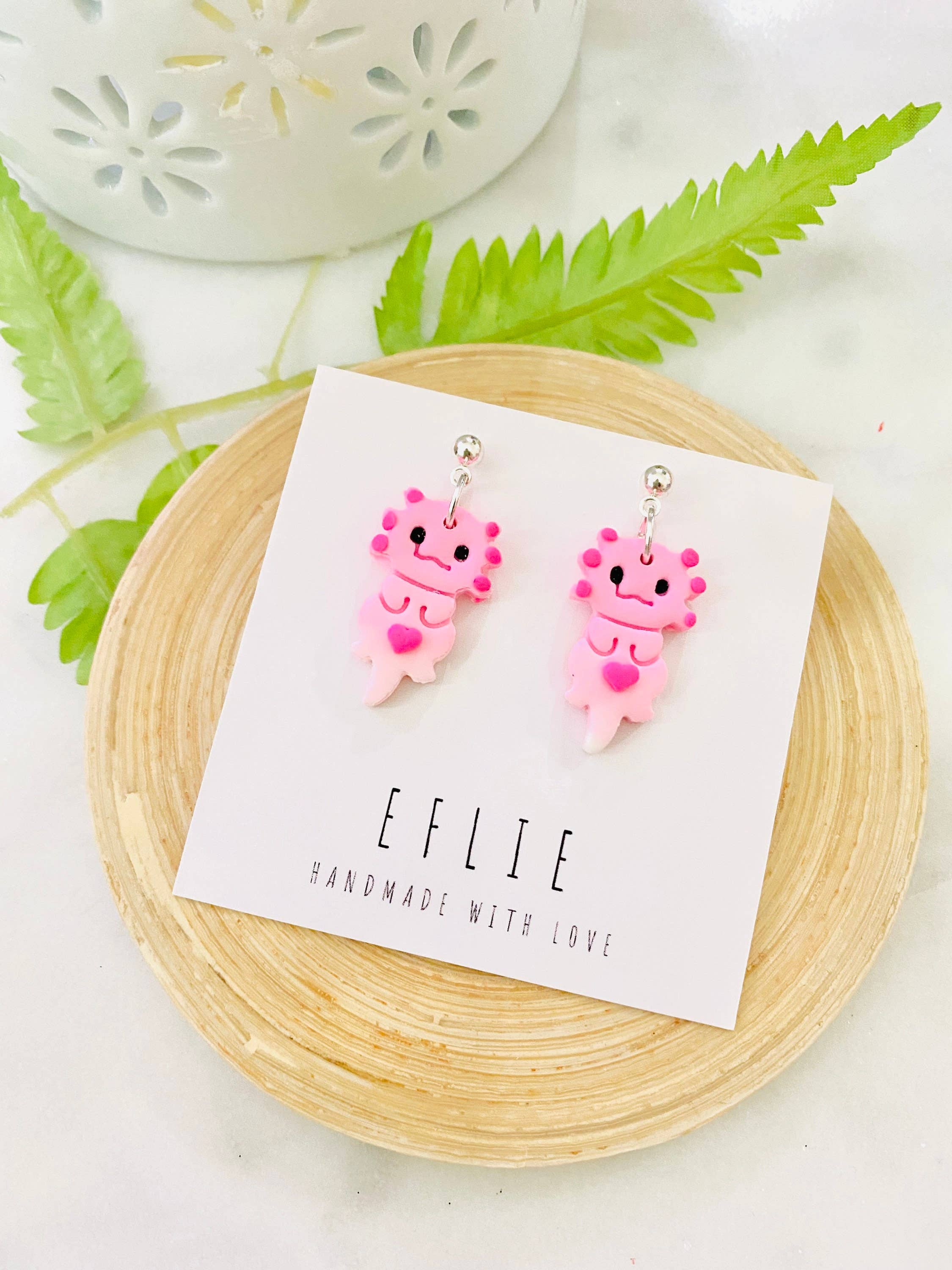 Eflie - Vendita all'ingrosso Orecchini pendenti - Simpatici orecchini pendenti in argilla Axolotl fatti a mano3