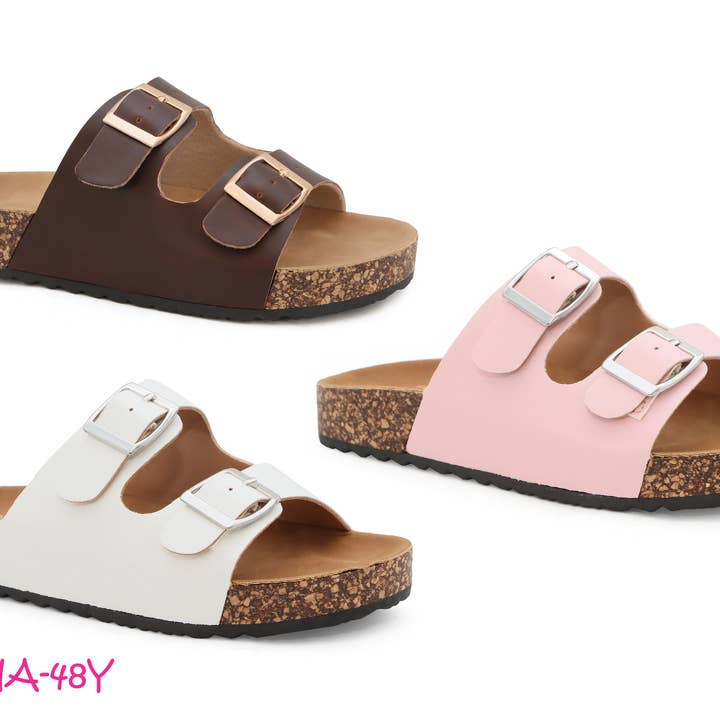 YOKI Girls Faux Leather Slip On Cork Footbed Buckle Sandals for wholesale by Yoki Girls
