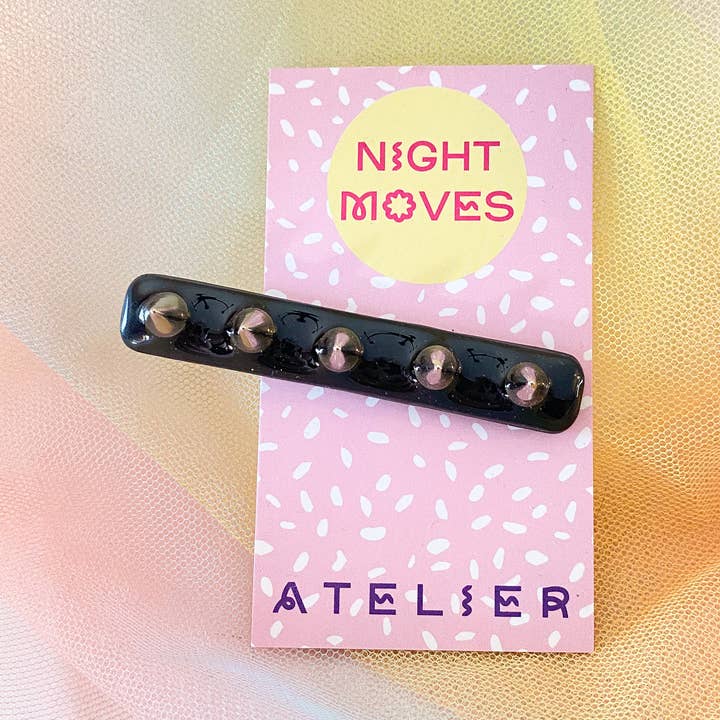 Studded Punk Hair Clip in Black for wholesale by Night Moves Atelier