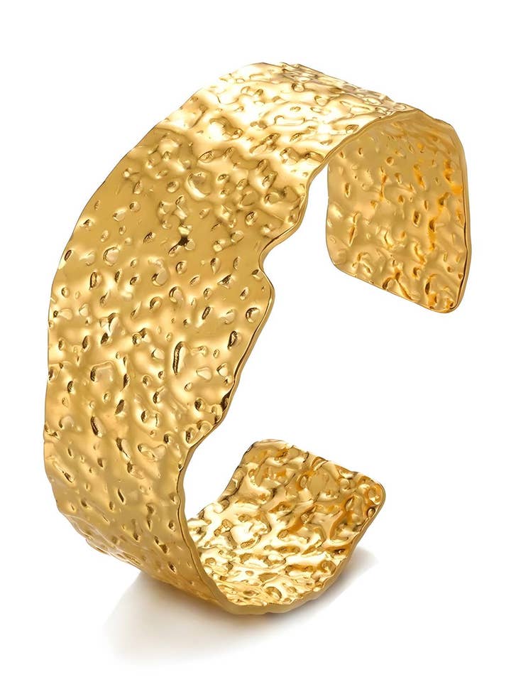 Hammered Thick Gold Cuff Bracelet for wholesale by Earth + Clay Collective