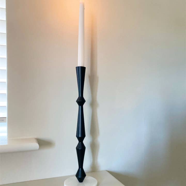 From Under The Stairs – wholesale Candle holder – Black and Marble Effect Candlestick