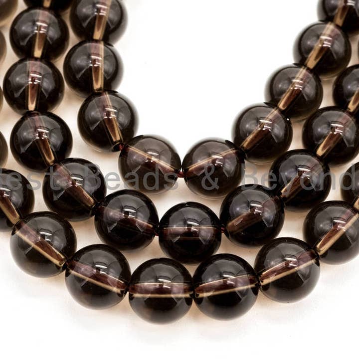 BestBeads&Beyond – wholesale Pärlor – Naturliga runda släta pärlor i rökkvarts, 6 mm/8 mm/10 mm/12 mm, 15,5 tums hel sträng, SKU#V121
