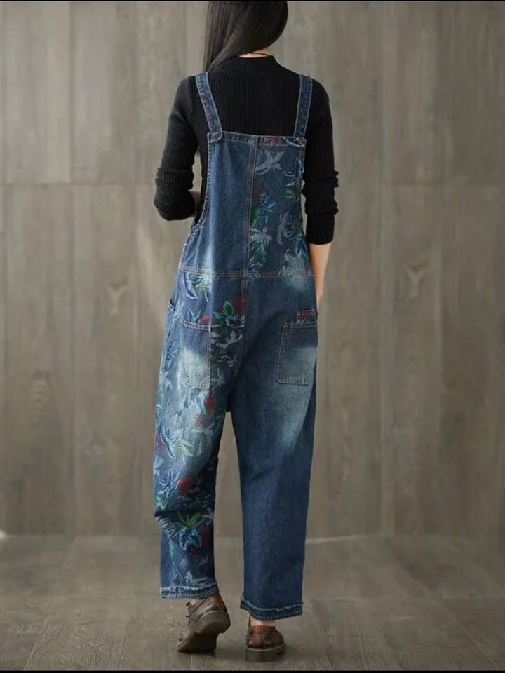 Serenity Collective - Wholesale Overalls - Women's - Denim Luxury Bleached Floral Denim Overall Jeans2