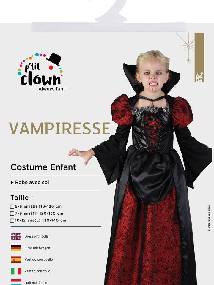 Costume Vampiressa - Bambina - Nero, Rosso - 10/12 Anni per la vendita all'ingrosso da parte di P'tit Clown