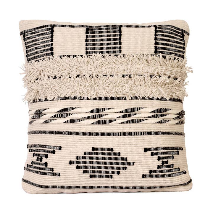 Boho Black and Ivory Fuzzy Cotton Cushion Cover for wholesale by Nomaadi Group