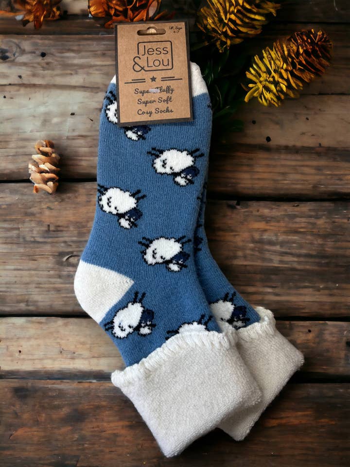 Jess & Lou - Vente Chaussettes – unisexe - Chaussettes douillettes à revers avec motif de mouton