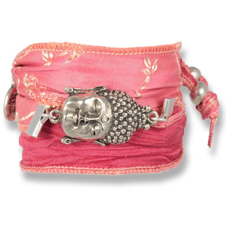 Brazalete vintage rosado con el Buda de la sabiduría de Indian Saris para venta al por mayor de Anísch de la Cara