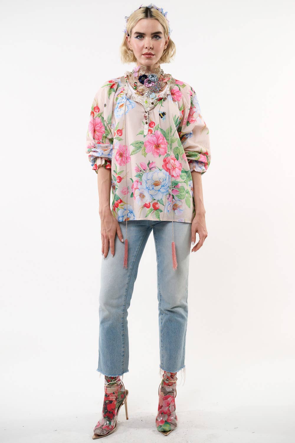 Elfenben Blomstret LA Ville Rose Bluse for engroshandel på Faire2