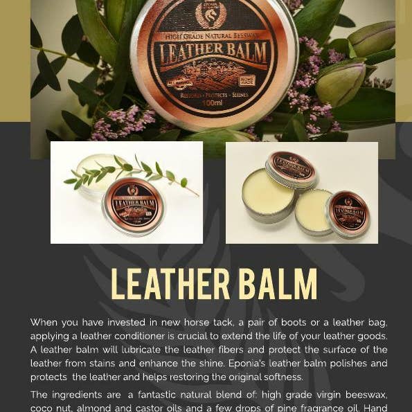 EPONIA EQUESTRIAN LIFESTYLE - Wholesale Horseback Riding Gear - Leather balm - all natural - 100ml1
