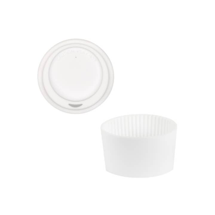 White Silicone Lid & Sleeve – Fits 12oz & 16oz Mugs for wholesale by Nova Ceramics Travel Mugs