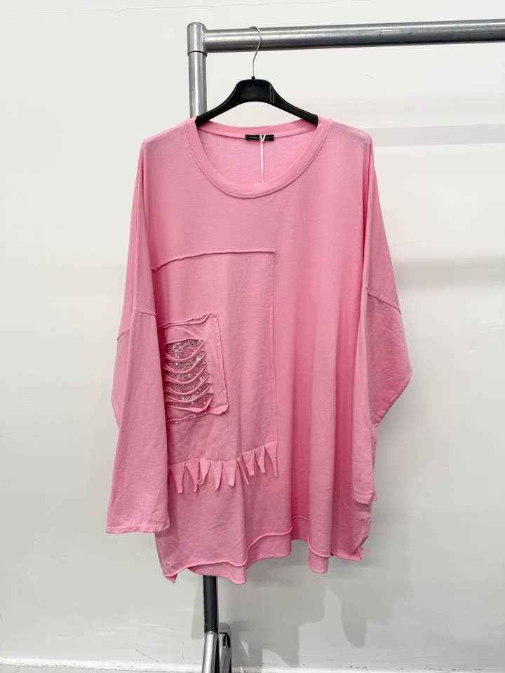 Lucy Sparks - Wholesale Tunic - Women's - Pure stretchy cotton plus size raw edged top with distressed1