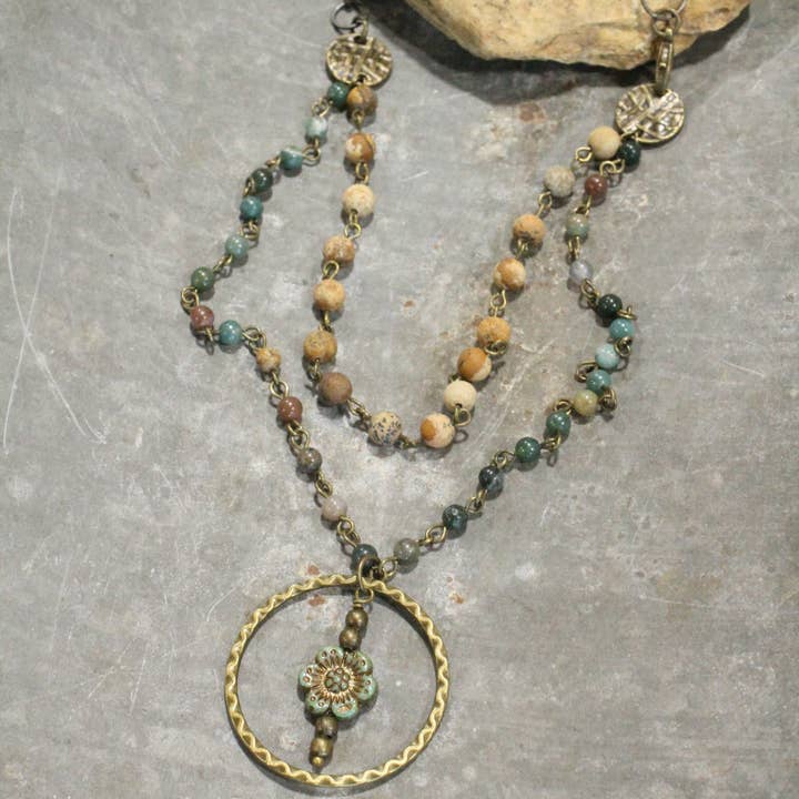 Picasso Wildflower Glass Bead Jade & Jasper Necklace for wholesale by The Primitive Peddler, Inc.