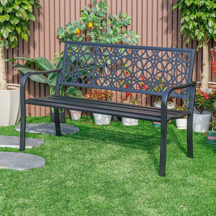 Classic Noir - Zwarte tuinbank van volledig staal voor wholesale door Hi-Line Gift Ltd.