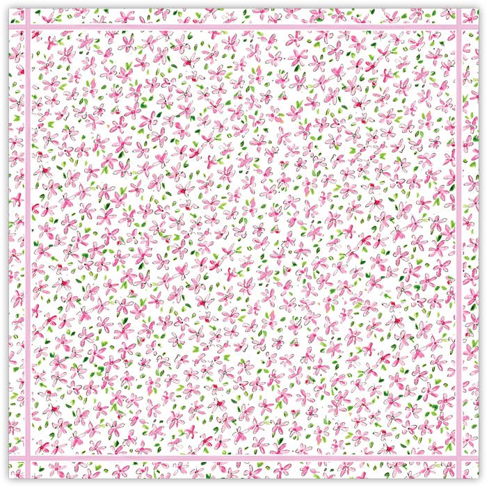 Handbemalte rosa Blumen mit quadratischem Platzset mit rosa Rand für den Großhandel von RosanneBeck Collections