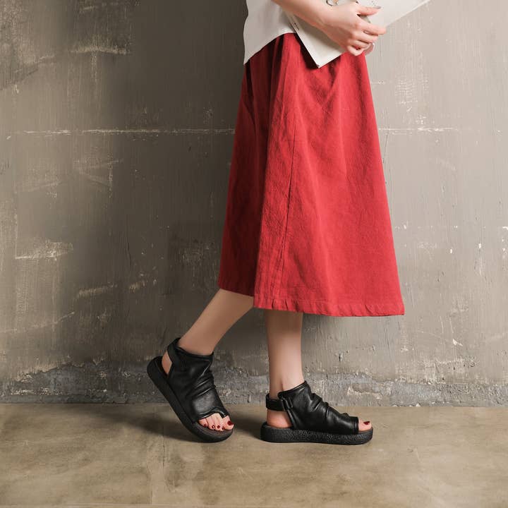 DWARVES - Wholesale Sandals - Women's - Sandals Boots Soft Cowhide Leather Plantform Summer Boots Open Peep Toe Post Wrap Ankle Sandals Flatforms Black/Coffee/Brown5