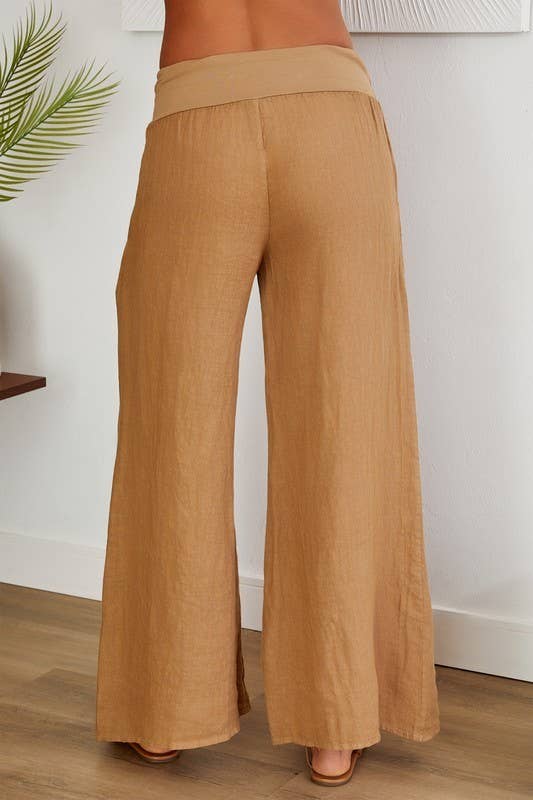 VENTI6 - Wholesale Pants - Women's - SOLID LINEN STRETCH WAISTBAND PANTS (8730-SOLID)13