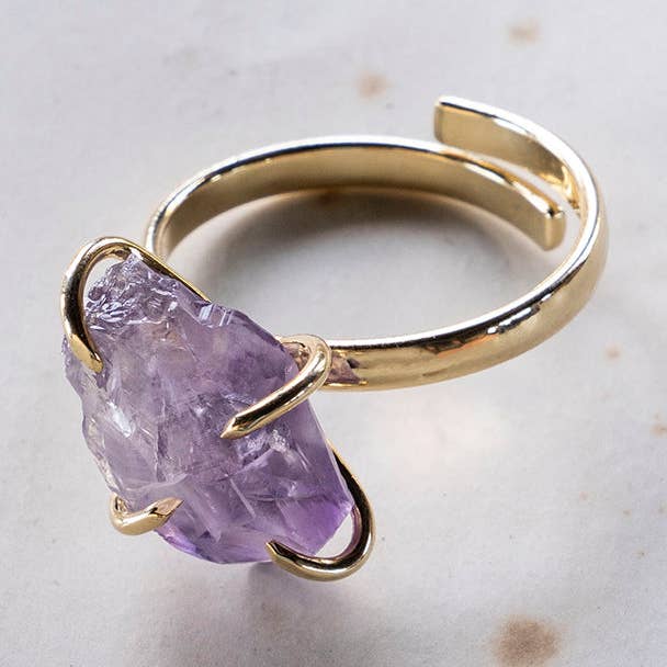 Bague en cristal améthyste brut pour la vente par Blue Ocean Traders