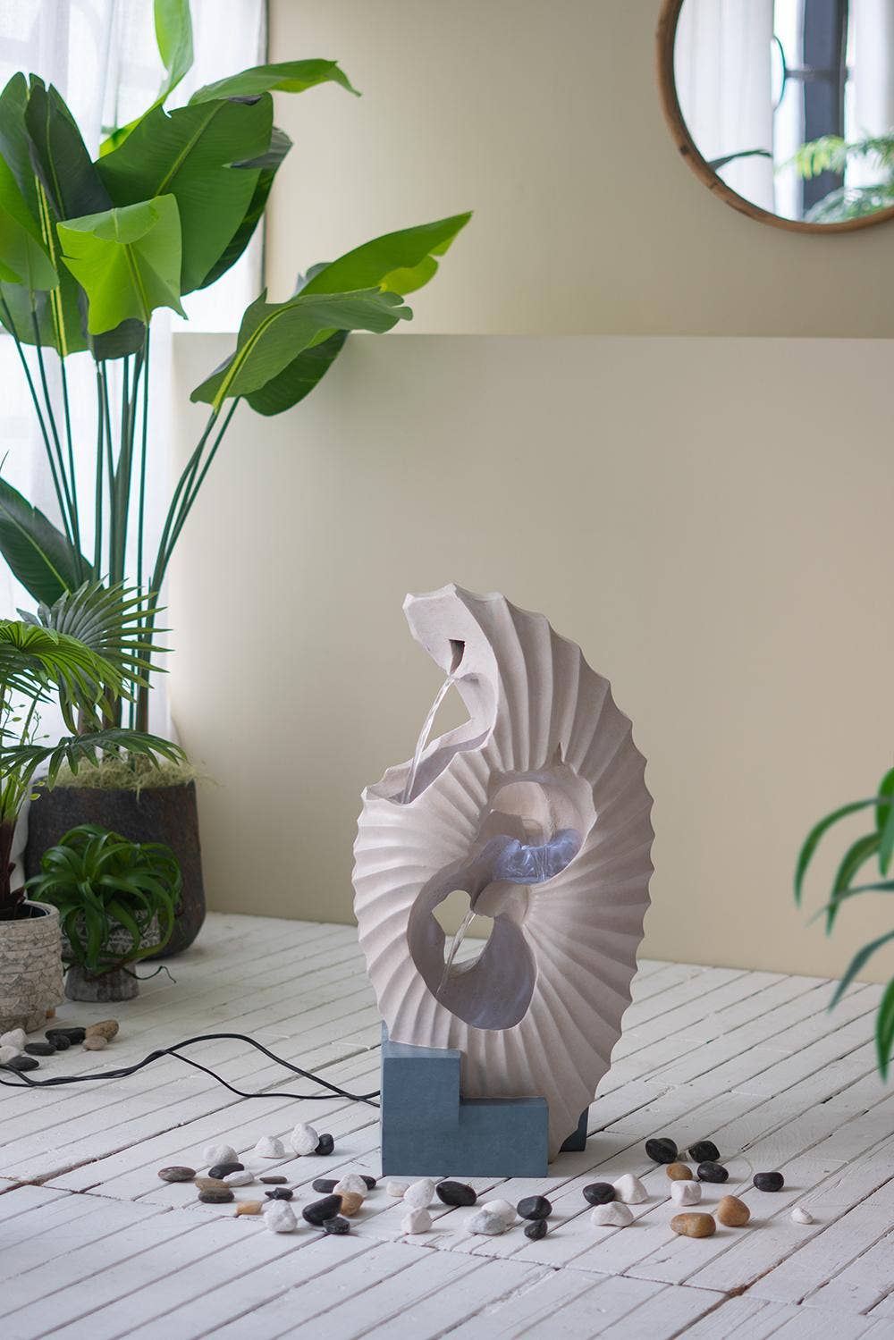 A&B Home Group Inc. - Wholesale Outdoor Ornament/Decor - 16.9x10.2x31.9" White Abstract Water Fountain with Blue Base