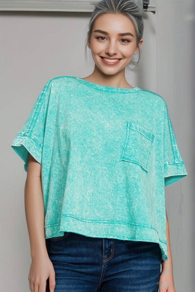 42POPS - Wholesale Knit Top - Women's - `.Washed Exposed Seam Oversized Tee32