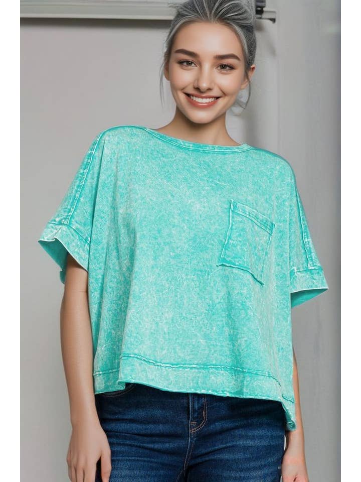42POPS - Wholesale Knit Top - Women's - `.Washed Exposed Seam Oversized Tee32