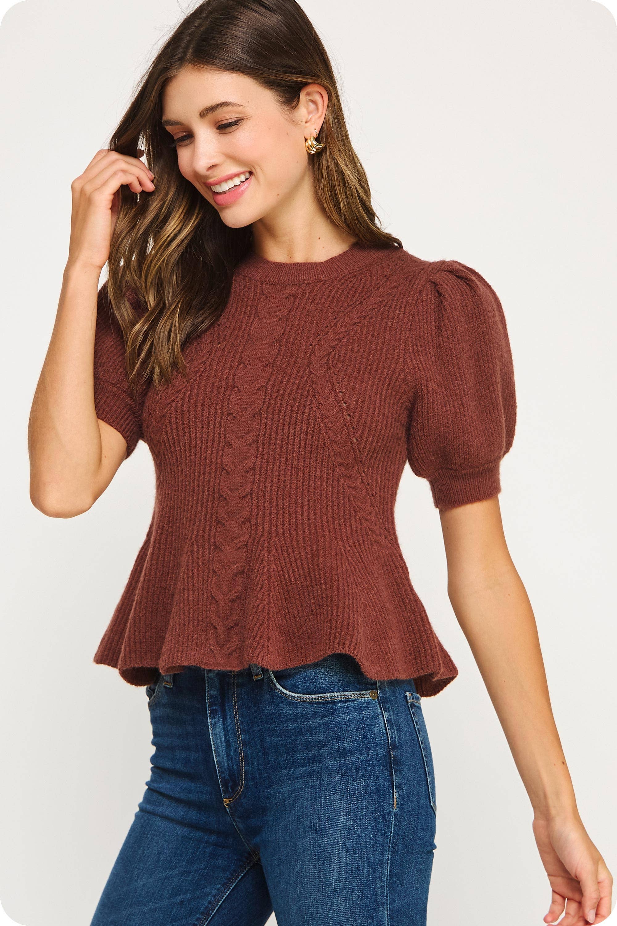 Strut & Bolt - Wholesale Tunic Sweater - Women's - Flared Puff Sleeve Knit Top49