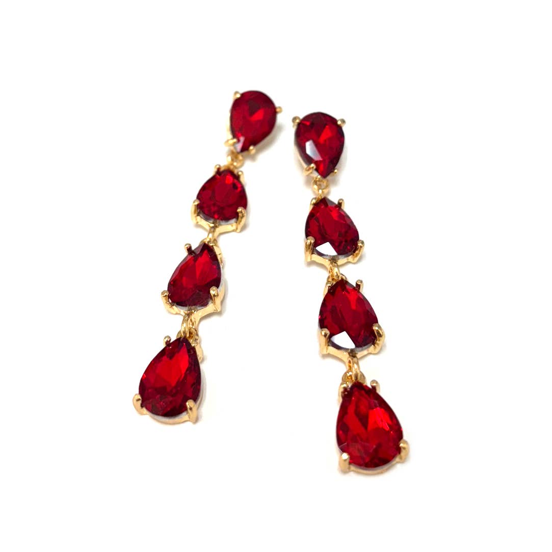 StarryNYC - Wholesale Dangle Earrings - Glass Stone Teardrop 4 Link Iridescent Crystal Earrings22