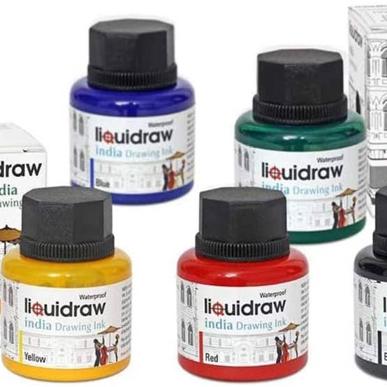 Liquidraw Coloured Drawing Ink Set India Ink, Waterproof, Set of 5 Assorted Colours, 35ml for wholesale by Liquidraw