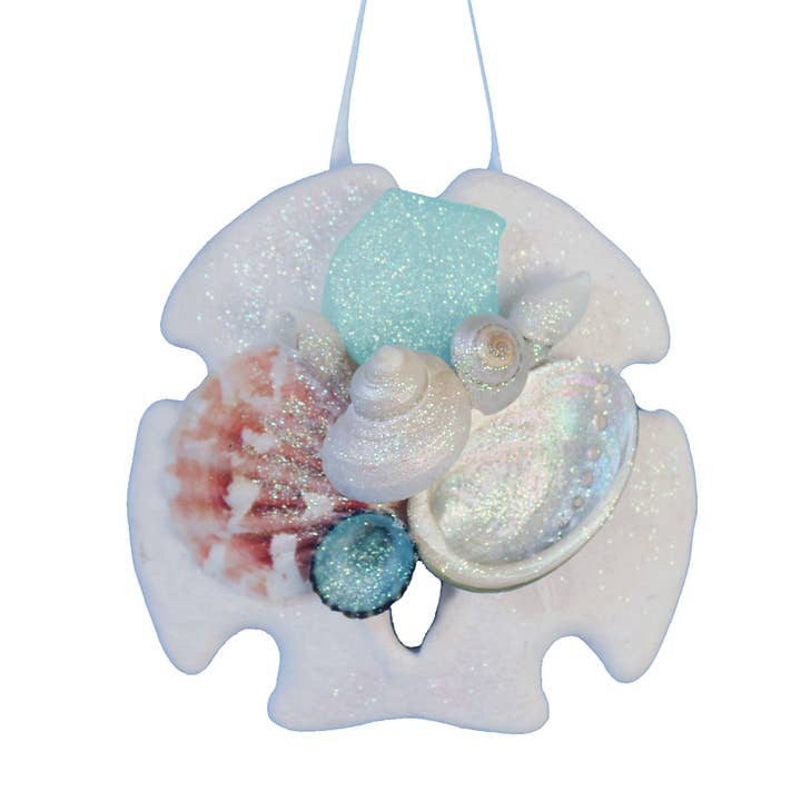California Seashell Company - Wholesale Ornament - Sea Glass San Dollar Collage Ornament