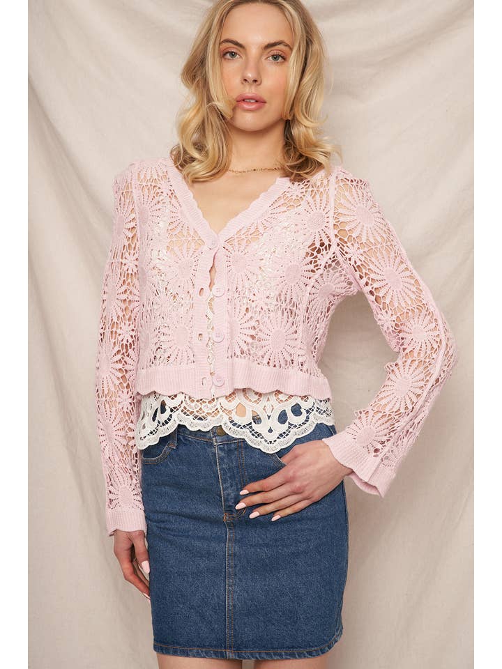 En Crème - Wholesale Cardigan - Women's - Flower Pattern Crochet Cardigan5