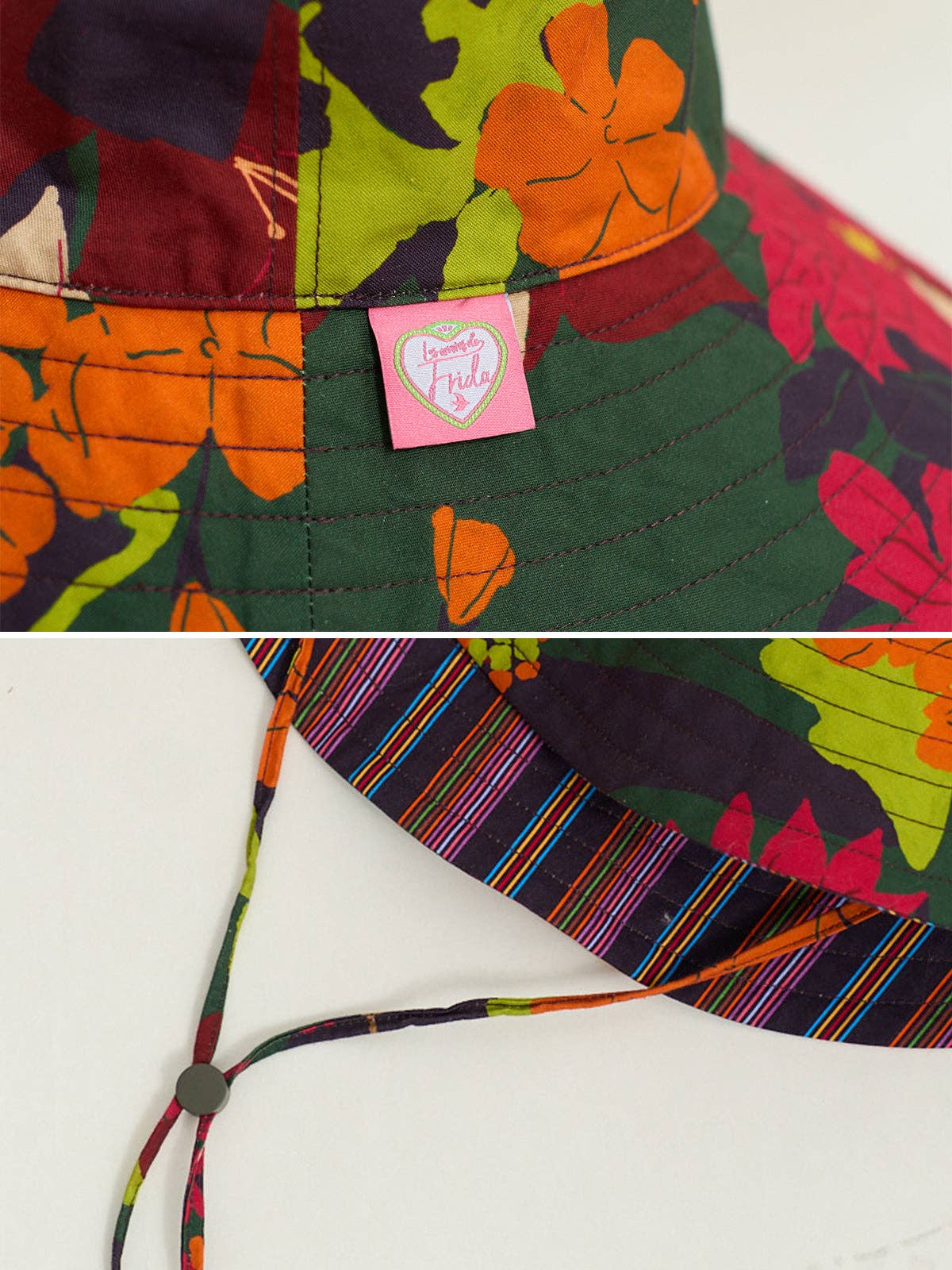 FRIDA x LOST PATTERN "Frida's Garden" Cotton Reversible Sun Hat - Green for wholesale on Faire1