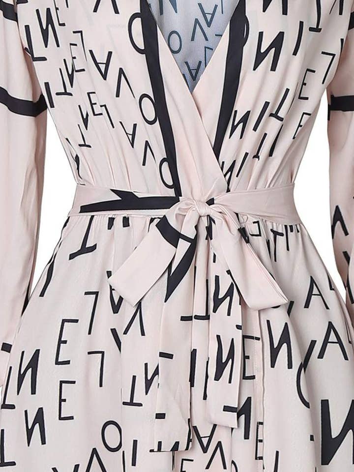 APRICOT letter print lantern sleeve high slit maxi dress for wholesale on Faire7