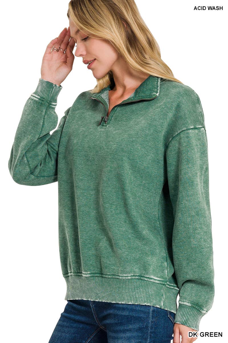 42POPS - Wholesale Sweatshirt - Women's - ,..0810 Acid Wash Fleece Half Zip Pullover SI-2674823