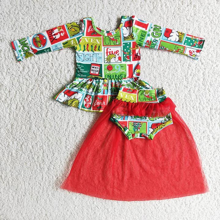 Christmas green red tutu bummie sets for wholesale by Aier Wholesale