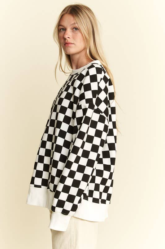 JADE BY JANE - Vendita all'ingrosso Felpa - Donna - FELPA A MANICHE LUNGHE CON STAMPA A QUADRI2